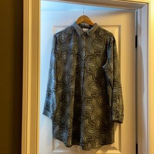 J.Jill Long Blue/Black Button Down Blouse Size Medium